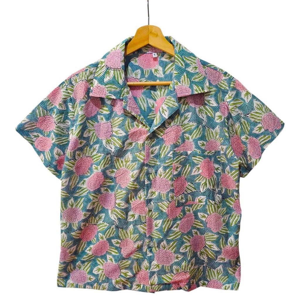 เสื้อเชิ้ตคอฮาวาย ไซส์44" ยาว 23" มีหลายลาย ผ้าคอตต้อนอินเดียแฮนบล็อก