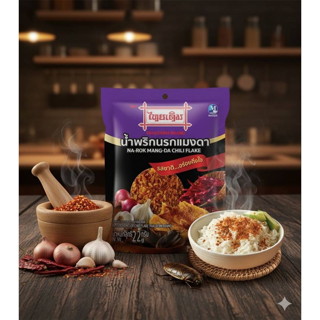 น้ำพริกนรกแมงดาตราไทยเดิม น้ำหนัก 22 g./ซอง (Pack 12 ซอง)