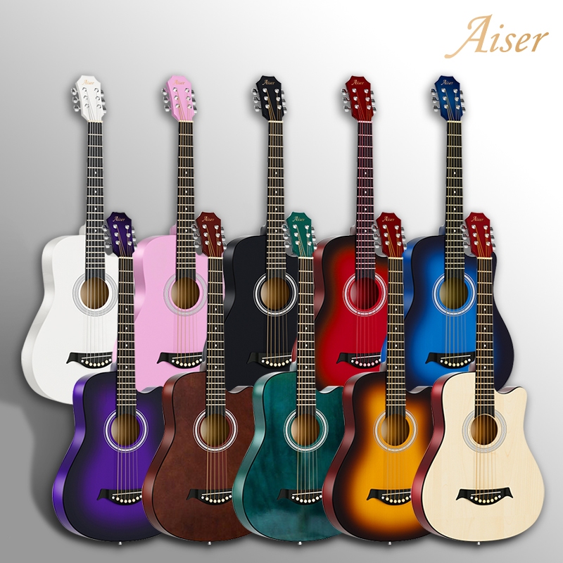 กีตาร์โปร่ง Aiser ขนาด 38 นิ้ว วัสดุไม้คุณภาพสูง เหมาะสำหรับมือใหม่ มีหลายสีให้เลือก
