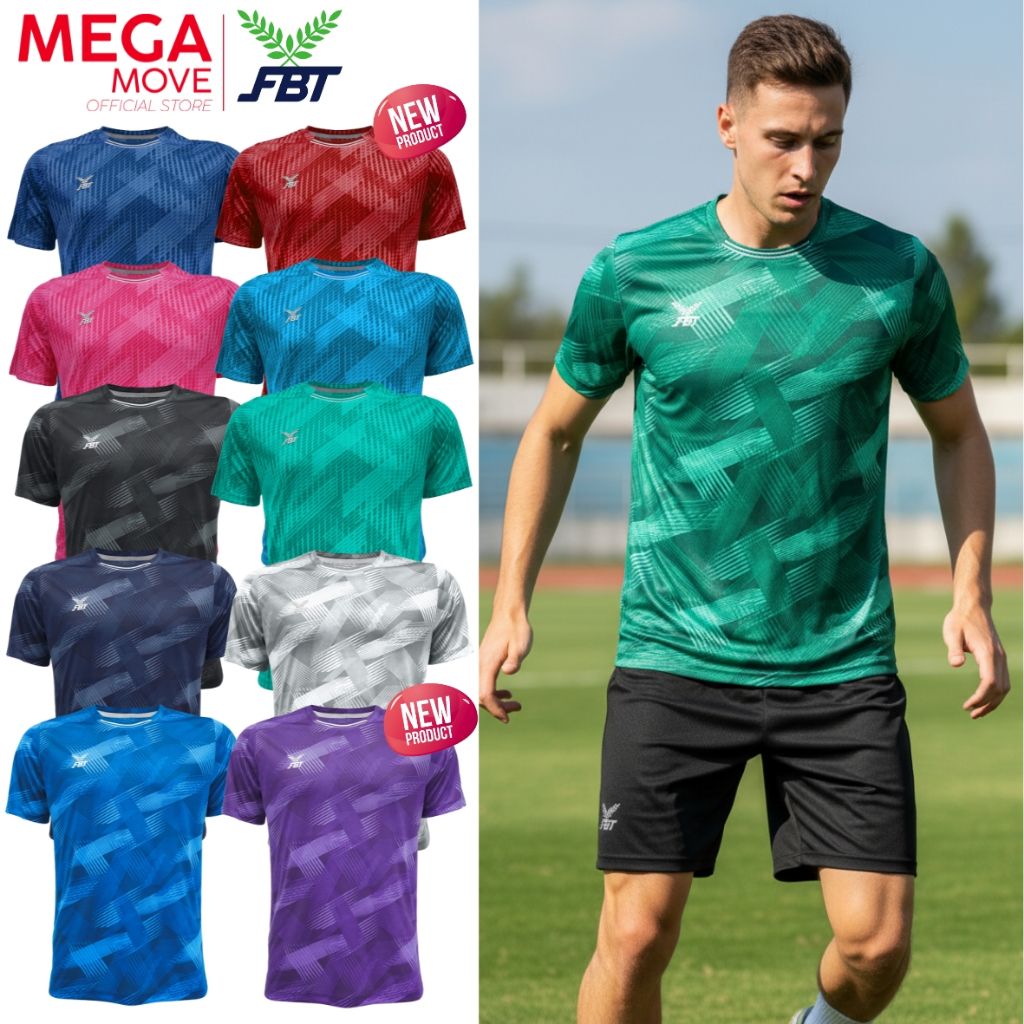 FBT เสื้อกีฬาคอกลม ตัดต่อคอยางยืด ผ้าไมโคร รุ่นใหม่ B2A223  B2A224