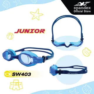 Spandex แว่นตาว่ายน้ำเด็ก ซิลิโคนแท้ สายเลื่อนอัตโนมัติ เลนส์กันฝ้า แถมที่อุดหู รุ่น Junior SW403