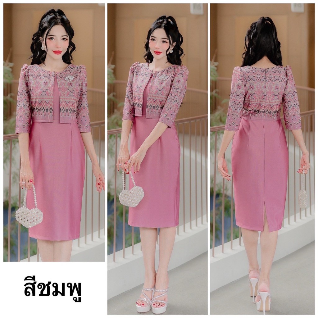 TG75 ชุดเดรสลาย ผ้าไหมญี่ปุ่นพิมพ์ลาย ทรงกั๊ก สวยแพทเทริน์เป๊ะ พร้อมส่งฟรีปลายทาง ihap88