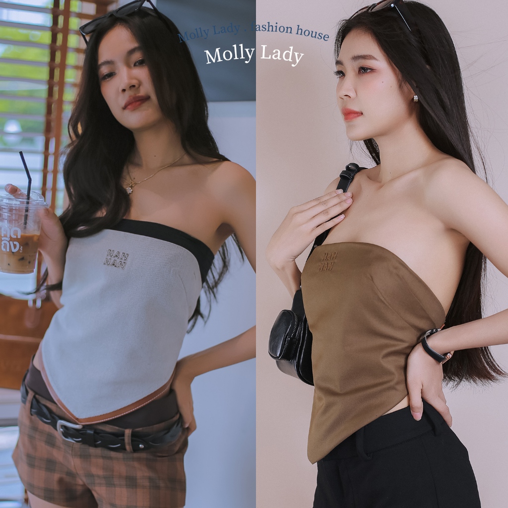 ❤️ Molly Lady ❤️ Molly Tube top เสื้อเกาะอก เปิดหลัง สีน้ำตาลทอง สายรัดเข็มขัดหนัง