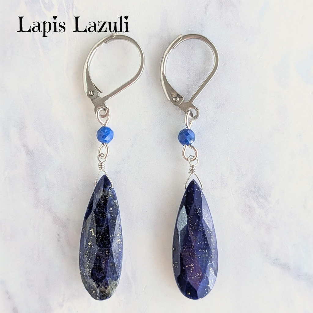 ต่างหูหินแท้ ลาพิสลาซูลี (Lapis Lazuli) 💙 แฮนด์เมดจากญี่ปุ่น ส่งตรงจากญี่ปุ่น