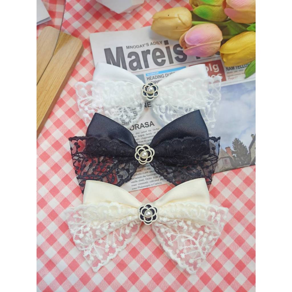 🔥พร้อมส่งในไทย🔥  กิ๊บโบว์หางยาว ผ้าทวิส แก้ว ฝ้าย ซาติน ลูกฟูก อัดพลีท ลูกไม้ ลายเยอะที่สุด