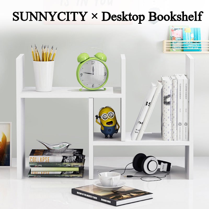 ชั้นวางหนังสือ 72cm 3 สีให้เลือก ชั้นวางของบนโต๊ะ ชั้นหนังสือ ตกแต่งโต๊ะทํางาน ปรับเปลี่ยนรูปทรงได้ สีขาวสไตล์มินิมอ