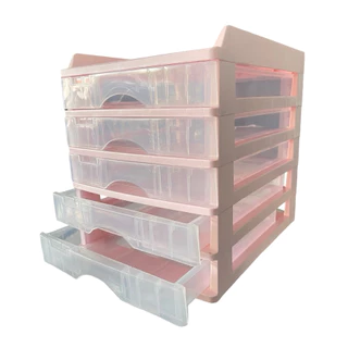 ตู้ลิ้นชัก 5 ชั้น พร้อมถาดบน สีชมพูพาสเทล รุ่น A-109-4 Organizer with upper tray two tone color pink pastel