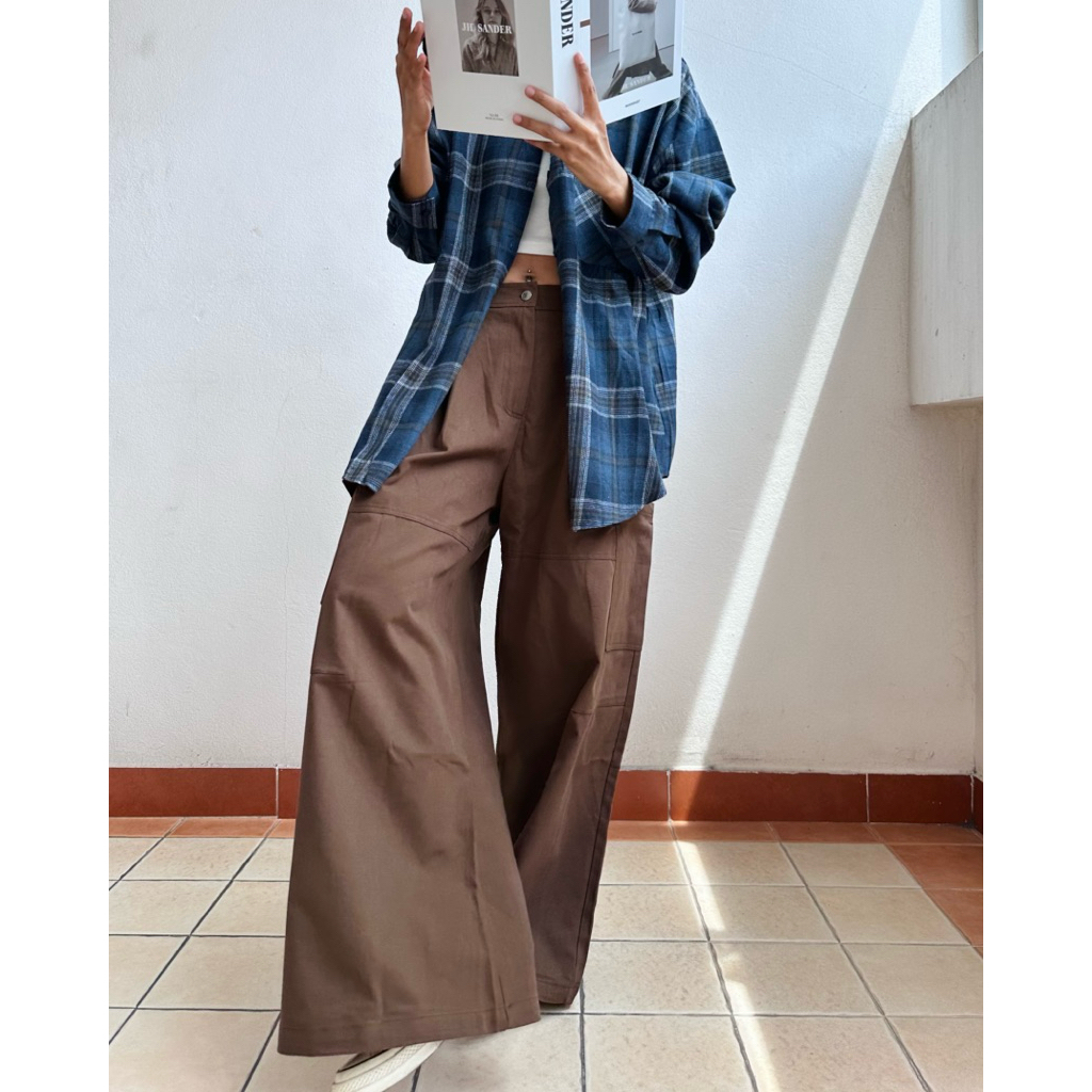 PLOYNAPAS - กางเกงคาร์โก้ CARGO PANTS ขายาวทรงกระบอกใหญ่ เนื้อผ้าคอตตอน #163