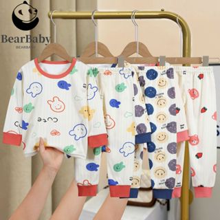 ชุดนอนเด็ก ชุดเซ็ตเสื้อแขนยาว+กางเกงขายาว ลายการ์ตูนน่ารัก ผ…