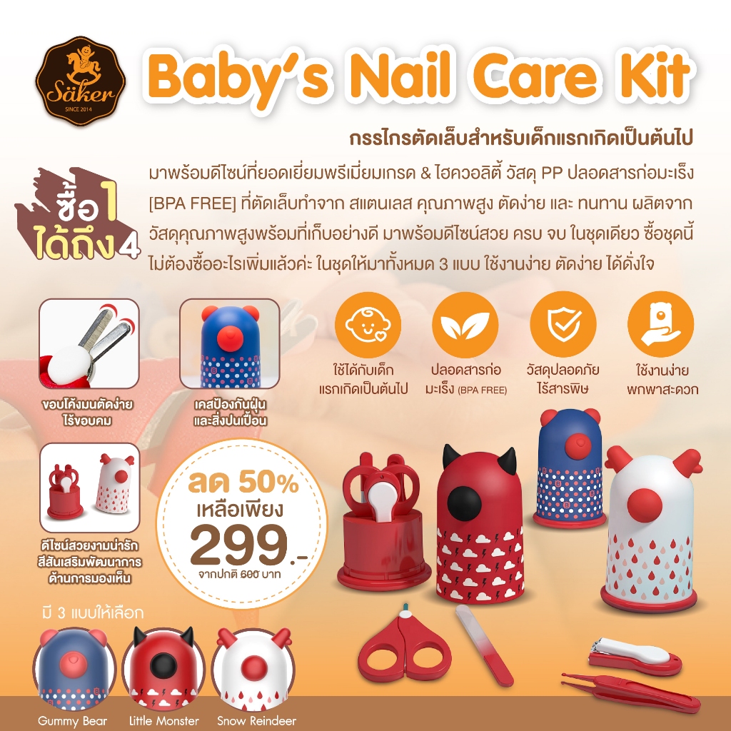[ปลอดสารก่อมะเร็ง]ลด 50% Saker [ซื้อ1ได้ถึง4] กรรไกรตัดเล็บสำหรับเด็กแรกเกิดเป็นต้นไป ครบชุด ชุดใหญ่