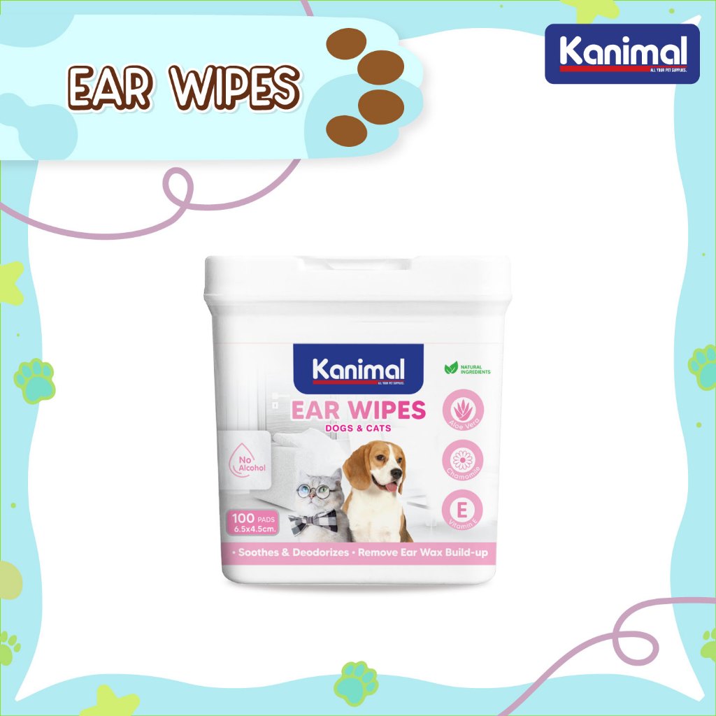 [01743] Kanimal Pet Ear Wipes ผ้าเปียกเช็ดหูสัตว์เลี้ยง แผ่นสี่เหลี่ยมผืนผ้า ขนาด 6.5 x 4.5 ซม. (บรรจุ 100 แผ่น / แพ็ค)