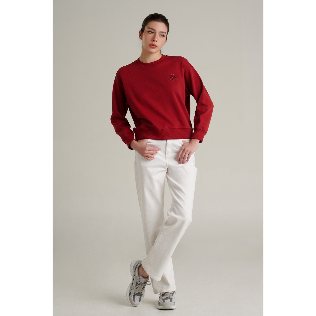 Mc JEANS เสื้อสเวตเตอร์ผู้หญิง ทรงเรกูลาร์ (Regular) สีแดงเลือดหมู MSWP054 งานปักนูน เนื้อผ้าผิวสัมผัสนุ่ม ยับยาก