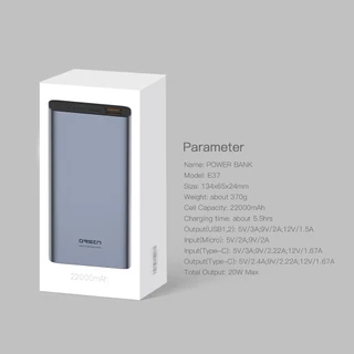 [เก็บโค้ด ลดเพิ่ม] Eloop E37 แบตสำรอง 22000mAh QC3.0 PD18W Output Type-C ชาร์จเร็ว Quick Charge