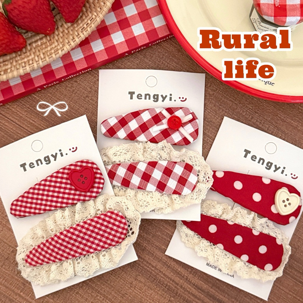 Cute 407 กิ๊บติดผม กิ๊บหนีบผมลูกไม้สีแดงสดใส 2 ชิ้น/แพ็ค