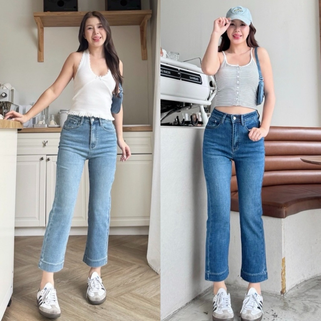 กระบอกเล็ก 8 ส่วน ผ้าฮ่องกงแท้ยืดเยอะ มี 2 สี สีเข้มและสียีนส์ มีไซส์ S-7XL เอว 24-44“