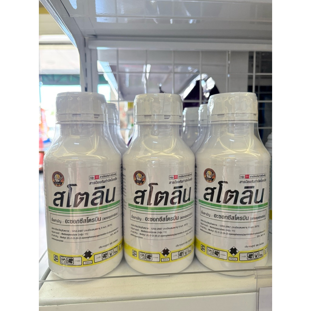 สโตลิน อะซอกซีสโตรบิน25% 500 ccออกฤทธิ์ไวแบบสัมผัส ป้องกัน,กำจัดเชื้อราได้หลายหลายเช่น แอคแทรคโนส ใบจุด ราสนิม ราน้ำค้าง