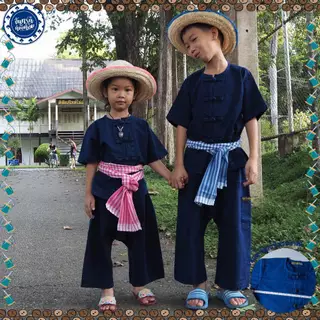 (จันทร์ดีหม้อห้อม) ชุดหม้อห้อมเด็กชุดเซทชาวนาสุดน่ารัก(8แบบ)