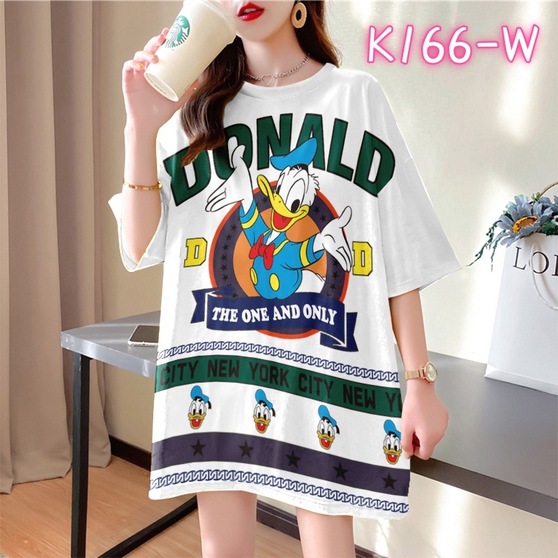 แขนสั้นเสื้อยืดแฟชั่นฤดูร้อนของผู้หญิงสไตล์ใหม่ขนาดใหญ่พิมพ์หลวมฤดูร้อนเกาหลีผ้าฝ้ายรอบคอน่ารักยาวการ์ตูนเสื้อยืด