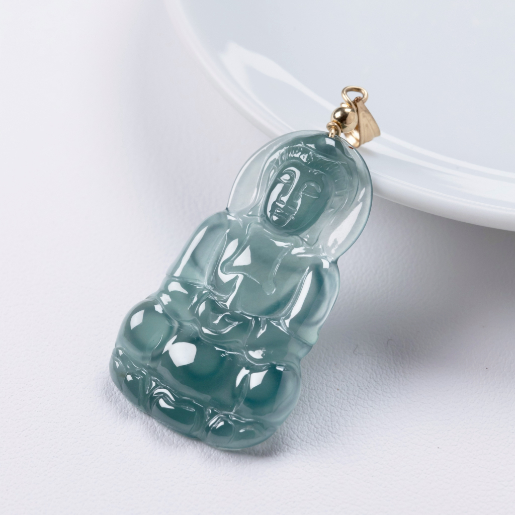 จี้พระแม่กวนอิมหยกโอเชี่ยนบลู Jadeite Type A (กัวเตมาลา)