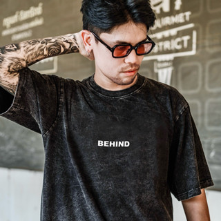 BEHIND เสื้อฟอกวินเทจ (ฟรีไซส์) Logo brand แขนสั้น Oversize …