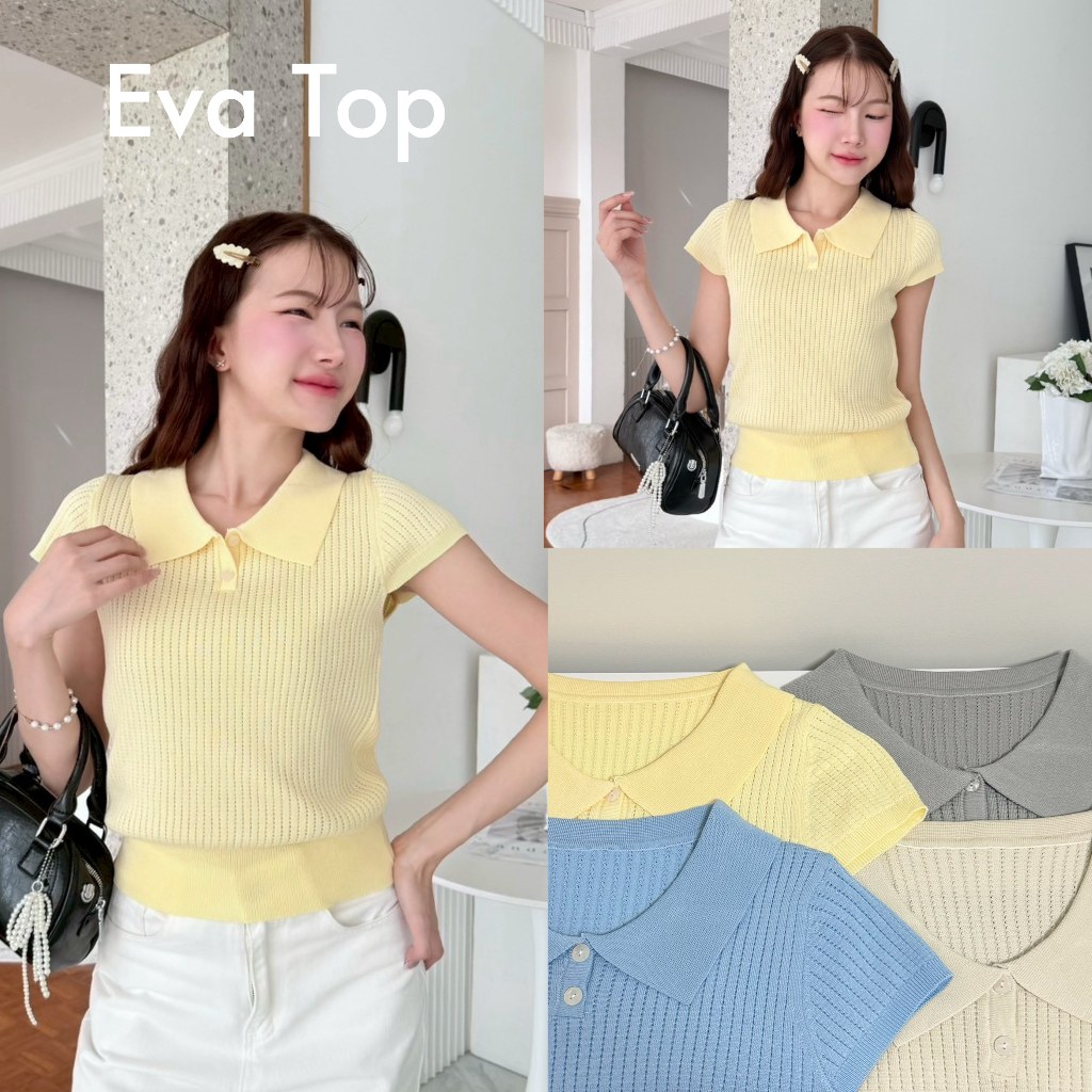 88story.th - Eva top พร้อมส่ง เสื้อคอปกกระดุมแขนตุ๊กตา
