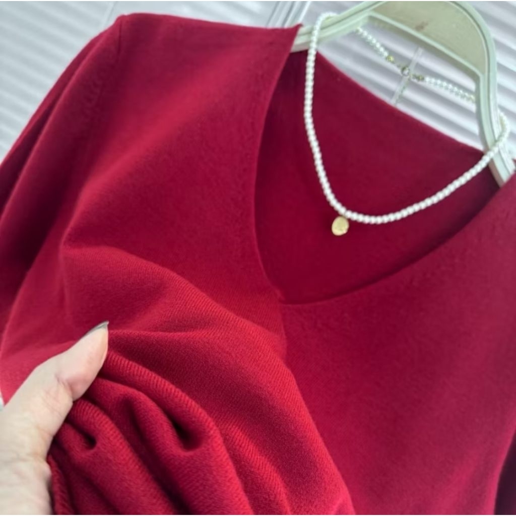 Deezyy Velina (เวลิน่า) เสื้อไหมพรมขนกระต่ายคอวีแขนสามส่วน - รูปที่ 5