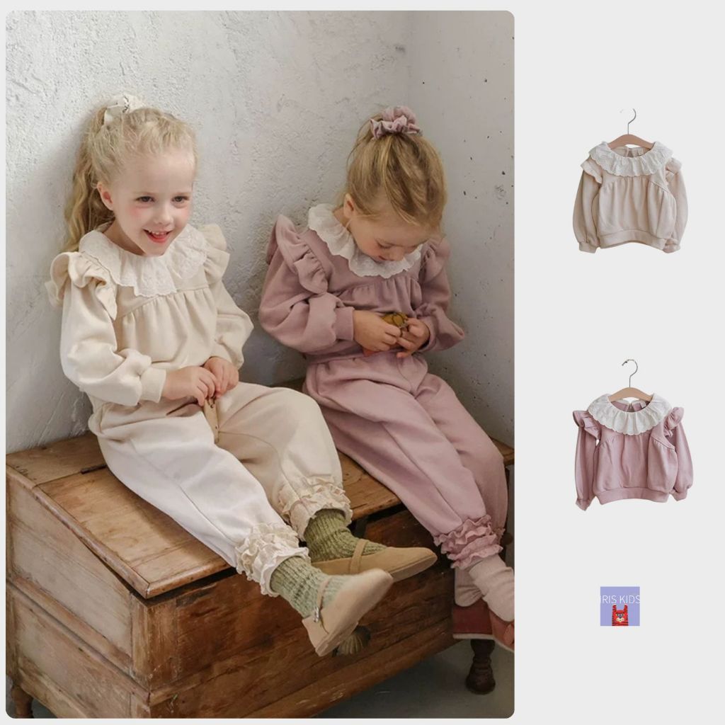 【พร้อมส่ง】「สินค้าลิขสิทธิ์แท้」IRIS KIDS Aw  IKS34098 Lace Collar Vintage shirt สไตส์เกาหลี ผ้านุ่มใส่สบายเสื้อแขนยาวเด็ก