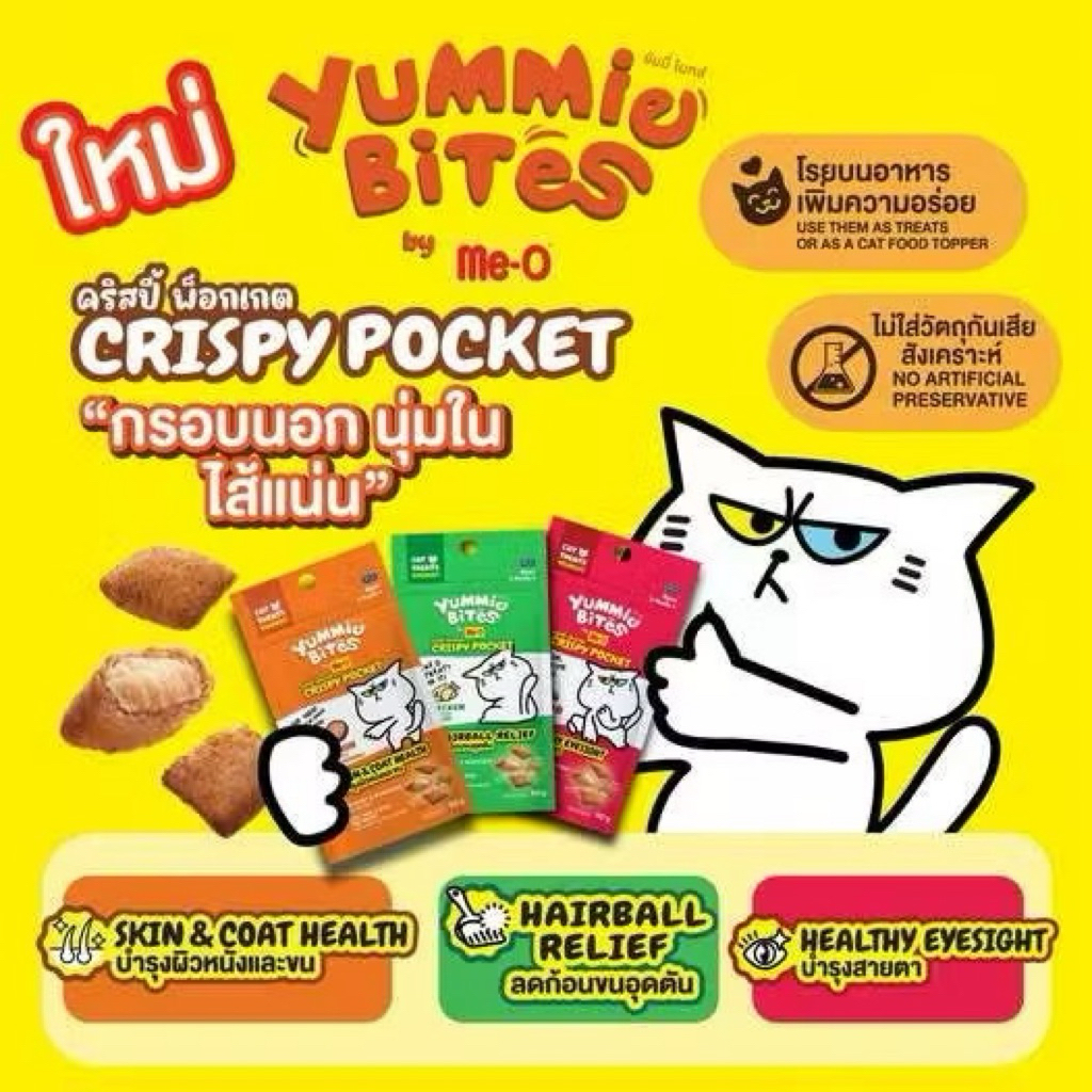 -ยกโหล ขนมแมวสอดไส้ กรอบนอกนุ่มใน me-o crispy pocket cat treats ขนาด 50gx12ซอง