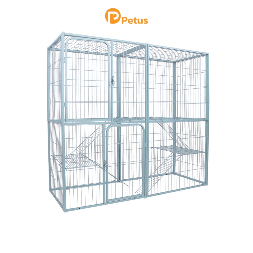 กรงแมว ขนาดใหญ่ คอนโด สีขาว มี 6 ขนาด ซี่ห่าง 3 ซม. กรงแมววิลล่า ประกอบง่าย แข็งแรง Petus TH