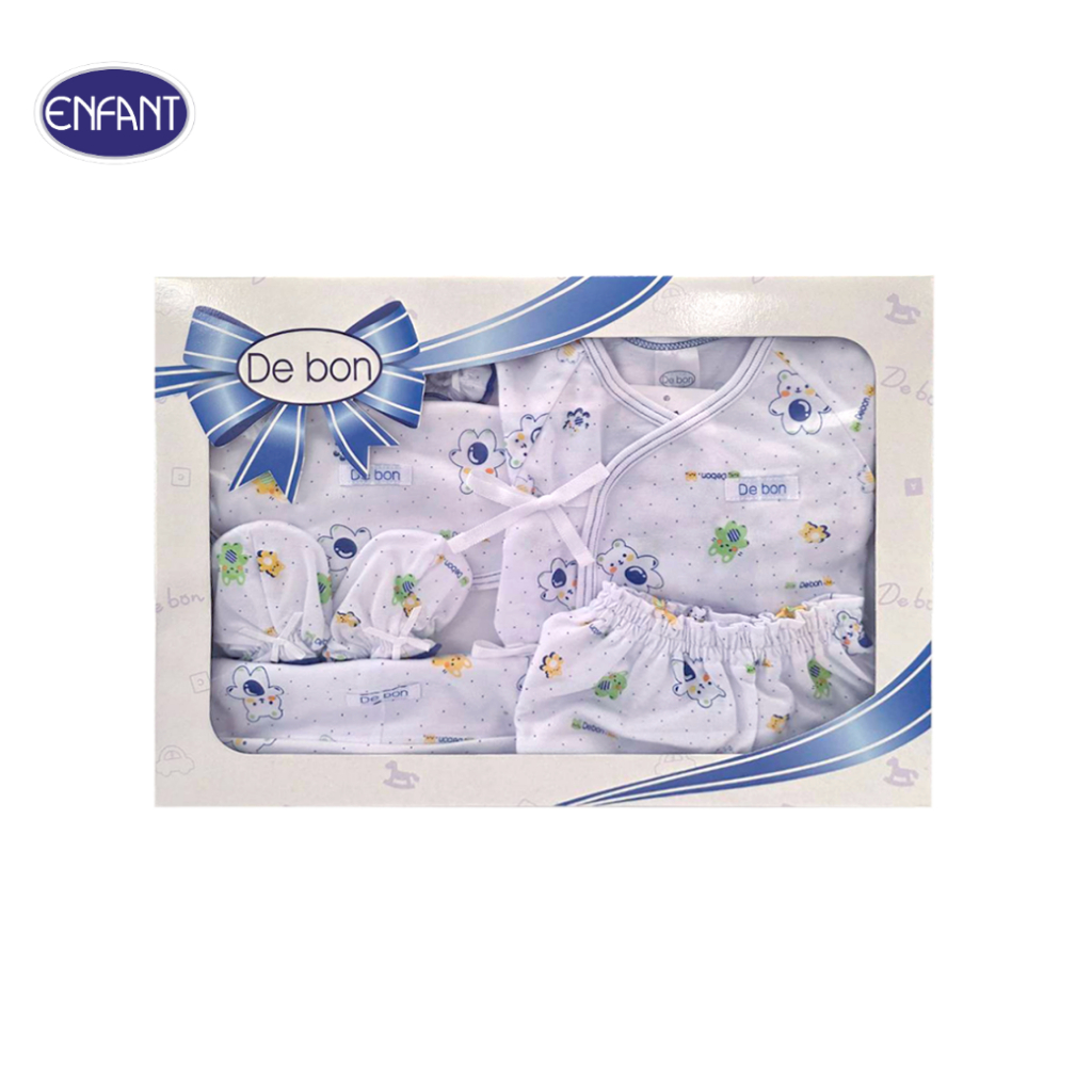 Gift set Debon by Enfant เซ็ตเสื้อผ้าแขนสั้น 1กล่อง/6ไอเท็ม สำหรับเด็ก 0-3 เดือน ผ้าคอตตอน 100% สีฟ้