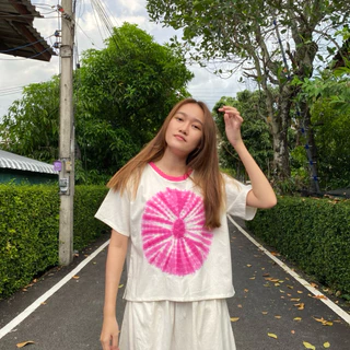 lamoonta เสื้อมัดย้อม เสื้อใส่ไปเที่ยวทะเล เสื้อคอกลมผ้าฝ้ายผู้หญิง เสื้อมัดย้อมมินิมอล