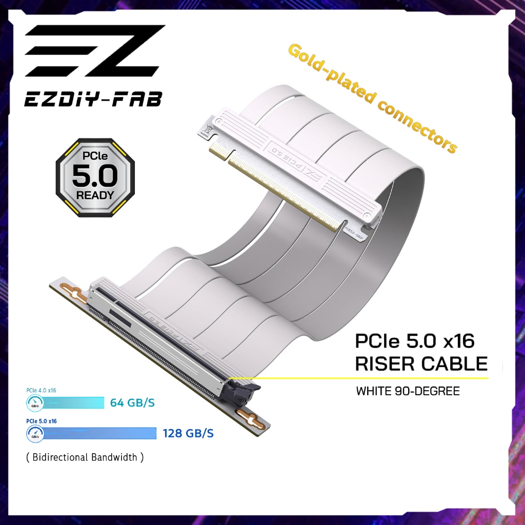 สายแท้ EZDIY-FAB PCIe 5.0 X16 Riser Cable,128GB/s [White] - สายต่อการ์ดจอ 90°องศา [สีขาว]