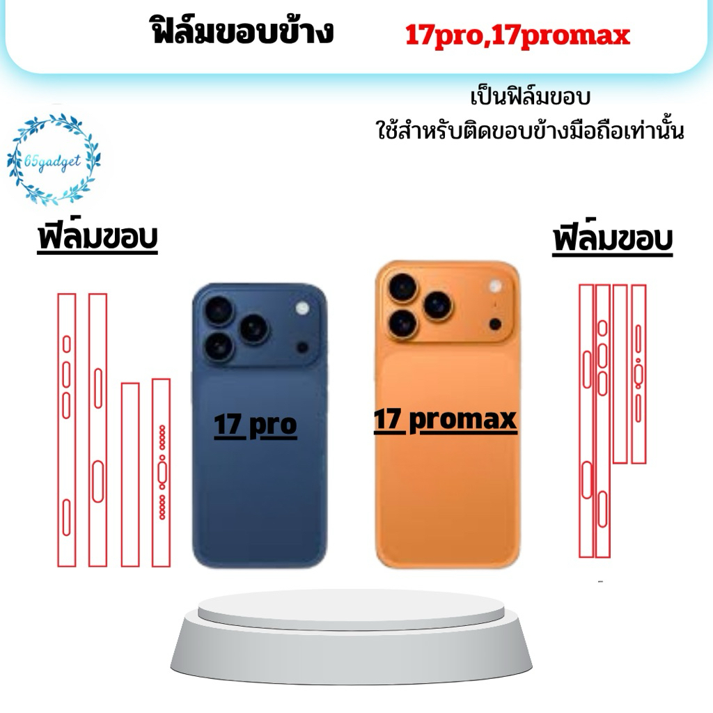 ฟิล์มกันรอยขอบข้าง 17,17pro, 17promax ใช้สำหรับติดขอบข้างเท่านั้น พร้อมชุดติดตั้ง