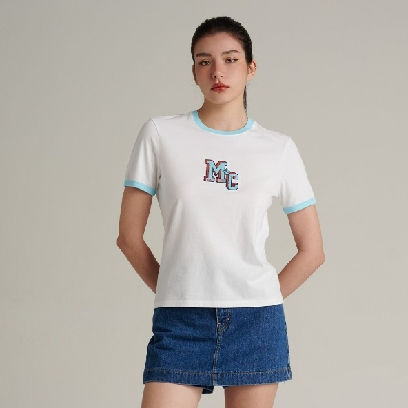 Mc JEANS (แม็คยีนส์) เสื้อยืดผู้หญิง เสื้อยืดแขนสั้น ทรงเรกูลาร์ Regular Fit T-Shirt  สีขาวMTTZA56