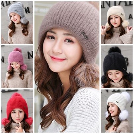 KQ811 หมวกไหมพรม ใส่แล้วหน้าหวานค่ะ [คละเข็มกลัด คละลายถัก]