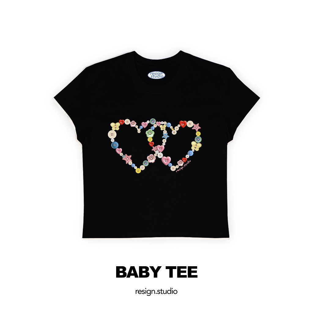 resign.studio - Baby tee ลาย Double heart