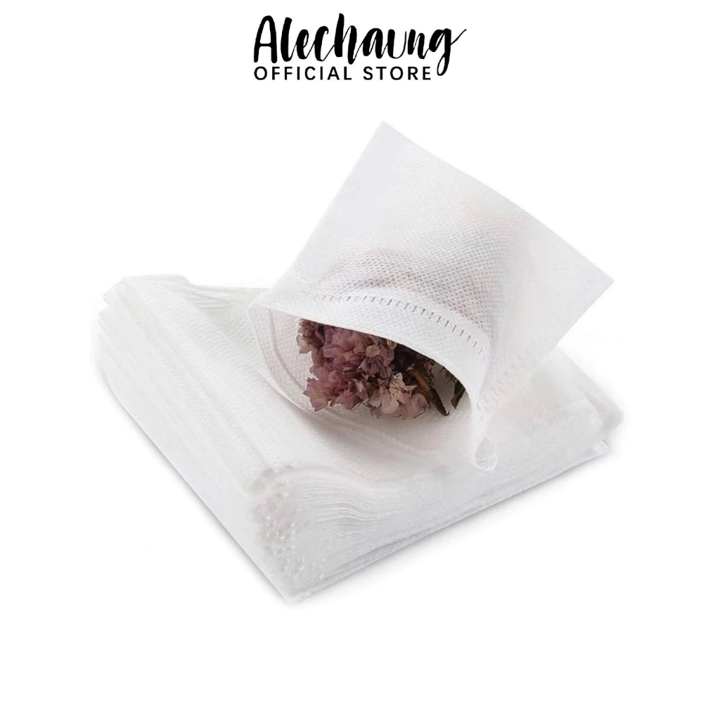 Alechaung ถุงกรองชา 100ชิ้น ถุงใส่ชาแบบใช้แล้วทิ้ง บางเบา ซึมไว กรองสะอาด เนื้อผ้าเส้นใยธรรมชาติ