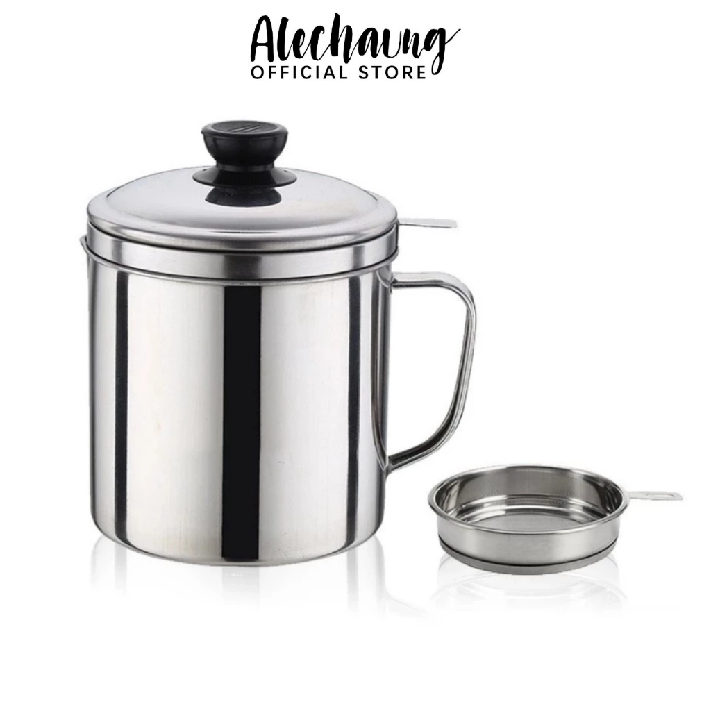 Alechaung ที่กรองน้ำมัน หม้อกรองน้ำมัน สแตนเลส ทนความร้อน กรองน้ำมัน เศษอาหาร มีฝาปิดตะแกรง
