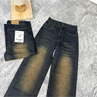 กางเกงยีนส์ขาตรงเอวสูง สไตล์วินเทจ Y2K สำหรับผู้หญิง ป้ายVintage ผ้าไม่ยืด เอฟเฟกต์กระชับสัดส่วน#32677