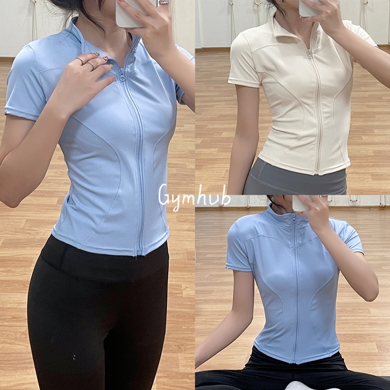 GYMHUB เสื้อโยคะแขนสั้นผู้หญิง เอวรัดพลิ้ว ใส่กระชับตัว พร้อมออกกำลังกายและวิ่ง