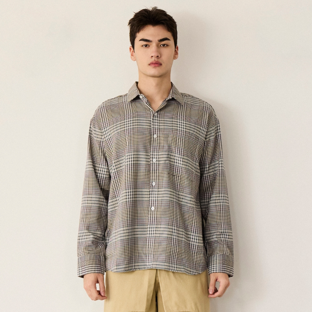 Hunter Studios - เสื้อเชิ้ตแขนยาวลายตาราง ทรงหลวม รุ่น Plaid shirt