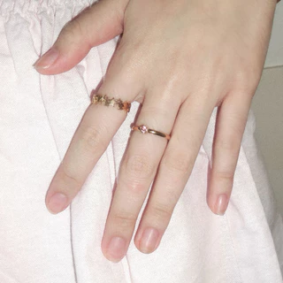 nice try studio - True Star Shiny Rings Set แหวนรูปดาวและพลอยสีชมพู กันน้ำ กันเหงื่อ ไม่ลอก ไม่ดำ