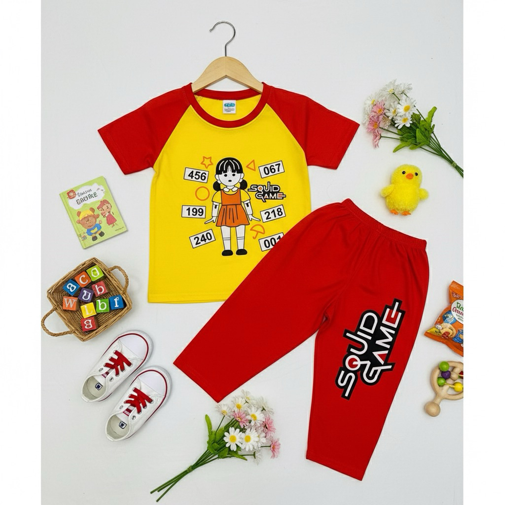 ชุดโกโกวา Squid Game เด็กชายหญิง 1-3 ปี 💛 ชุดคู่เสื้อกางเกง สีเหลืองส้ม