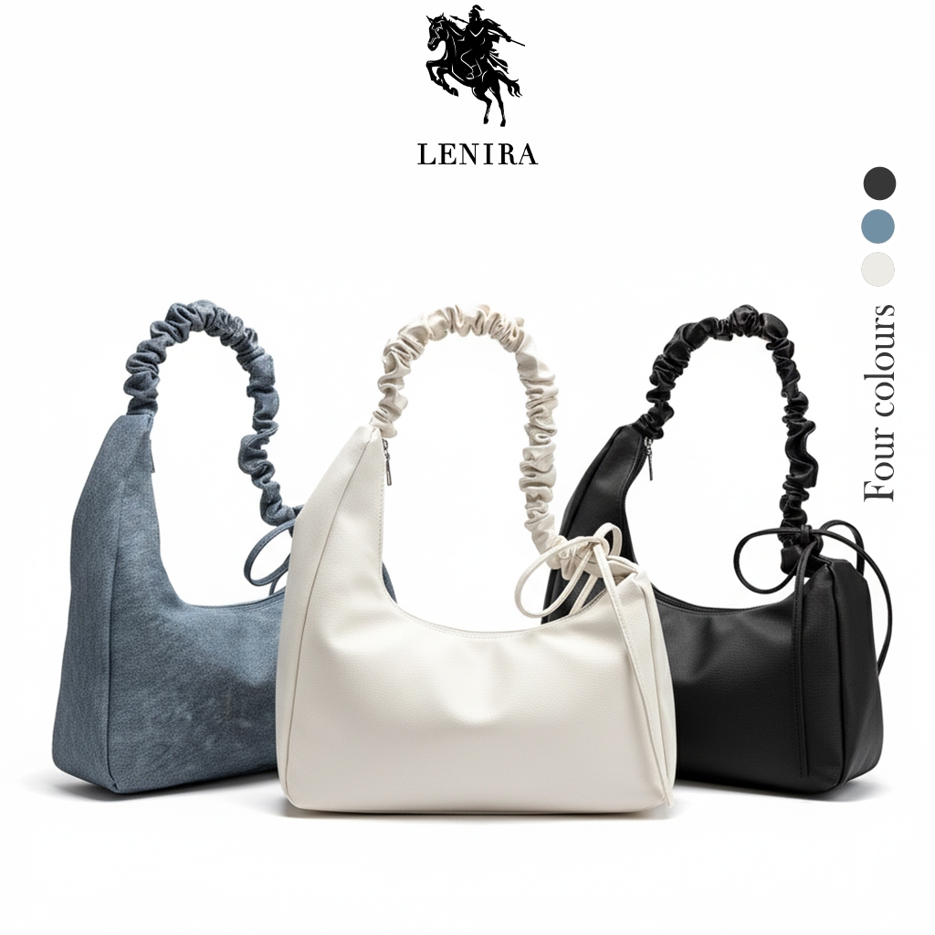 ส่งด่วน Lenira (B2070) กระเป๋าสะพายไหล่หนังพียู-ปรับสายย่นสะพายข้างได้