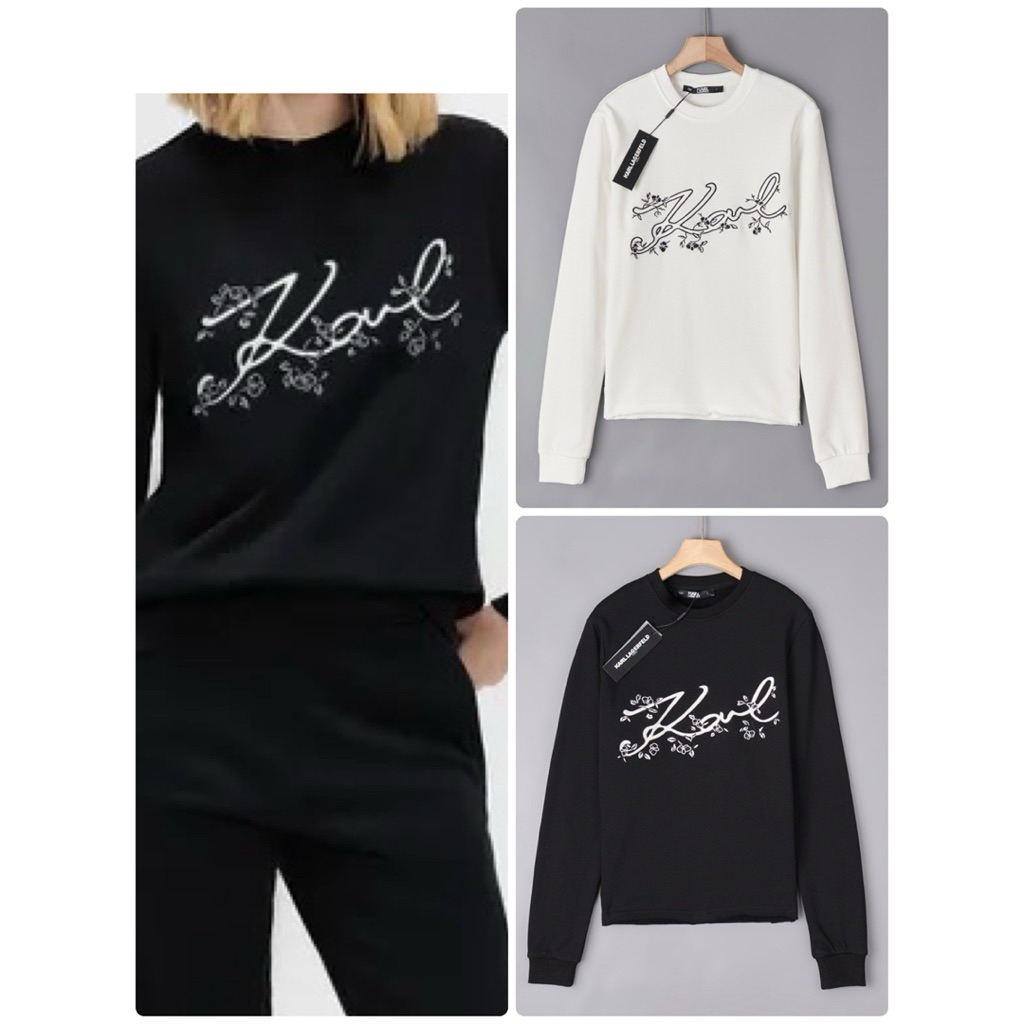สเวตเตอร์K-a-rl  floral-embroidered sweatshirt ปลายเสื้อดีไซส์ชายปล่อยเก๋ๆ มีสี ขาว