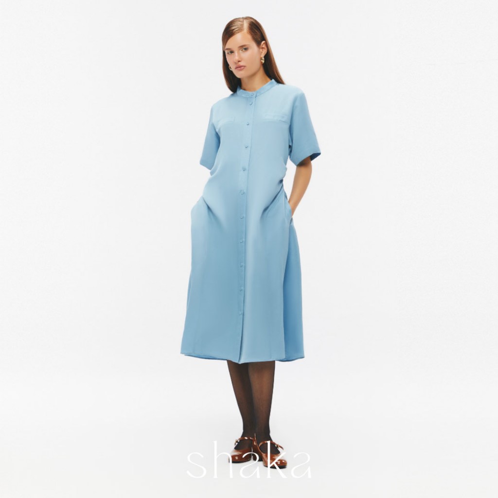 Shaka SS25 Safari Dress เดรสผ้าลินินสไตล์ซาฟารี (BLUE) DS-8250606 — صورة 6