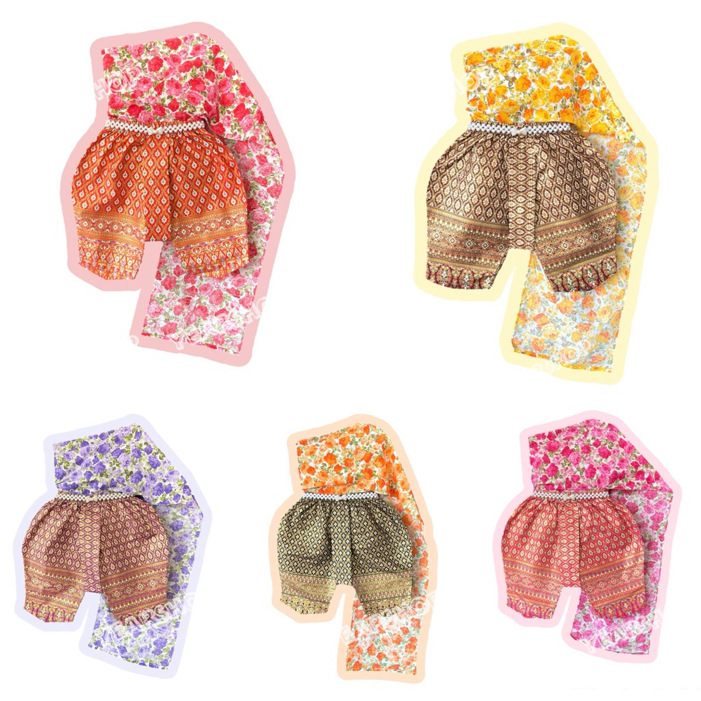 ชุดไทยสไบเด็กผู้หญิง ชุดสไบเด็ก ชุดไทยใส่ลอยกระทง ใส่สงกรานต์ สไบลายดอกกุหลาบ (สไบลายดอก+โจงกระเบน)