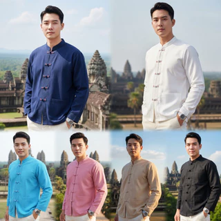 เสื้อพื้นเมืองผู้ชายคอจีนแต่งลายเดินเส้น รุ่นนครา