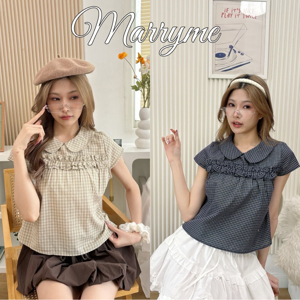 Marryme | 🫐🍐 แขนตุ๊กตาคอบัวสก็อตแต่งย่น รุ่นนี้พี่สาวเกาหลีใส่กันเยอะมากๆ 🇰🇷 เนื้อผ้าคอตตอนอย่างดี
