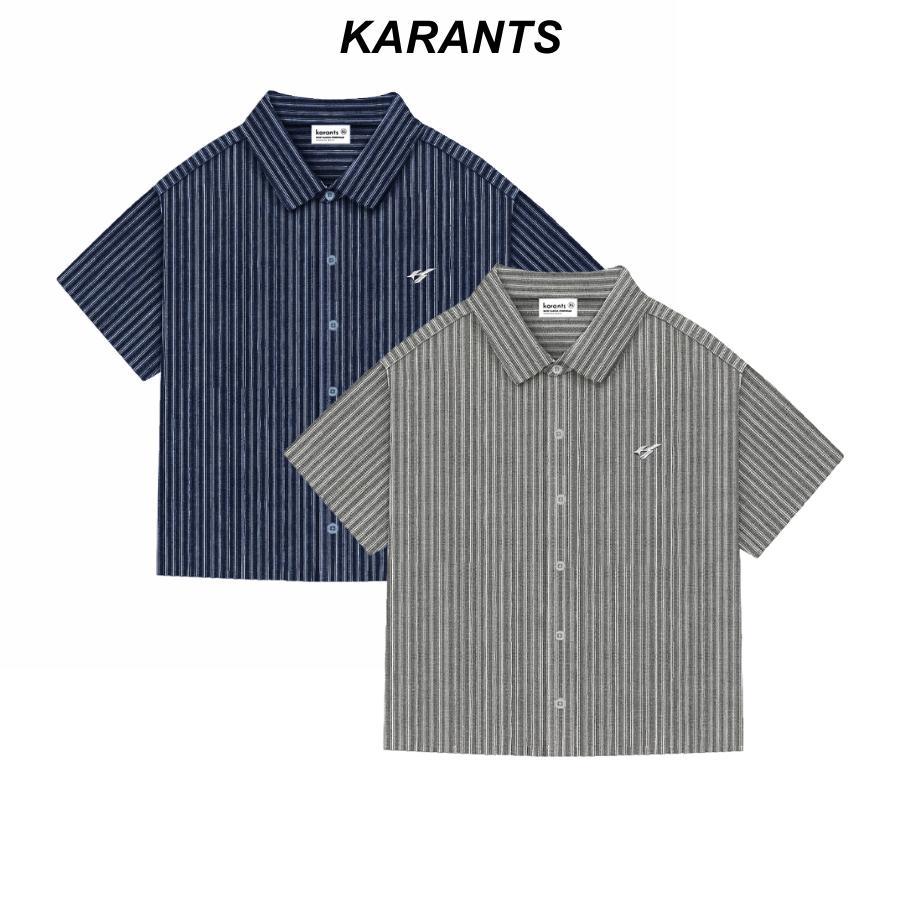 Karants เสื้อเชิ้ตสีพื้น โลโก้โลหะ ทรง Cropped Boxy ผ้าลินินพรีเมียม ใส่ได้ทั้งชายและหญิง สไตล์ - KR
